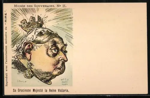 Künstler-AK Karikatur von Queen Victoria von England mit Krone
