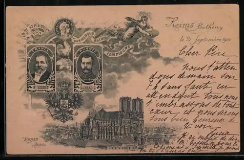 AK Reims, Zar Nikolaus II. von Russland, Staatsbesuch in Frankreich 1901, Kathedrale von Reims