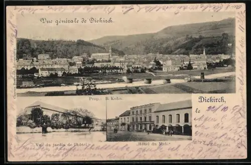 AK Diekirch, Vue génerale de Diekirch, Hotel du Midi, Prop. B. Kohn