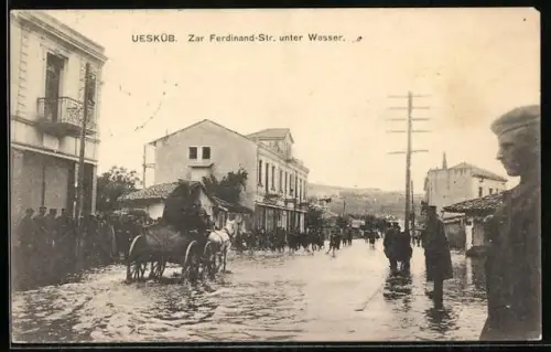 AK Uesküb, Zar Ferdidand-Strasse während eines Hochwassers