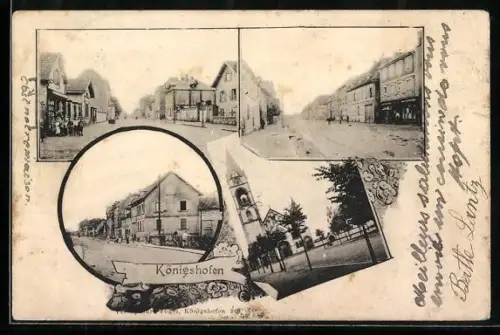 AK Strassburg, Königshofen, Strassenpartie, Kirche und Geschäfte