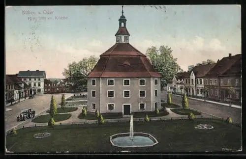 AK Köben a. Oder, Ring mit ev. Kirche