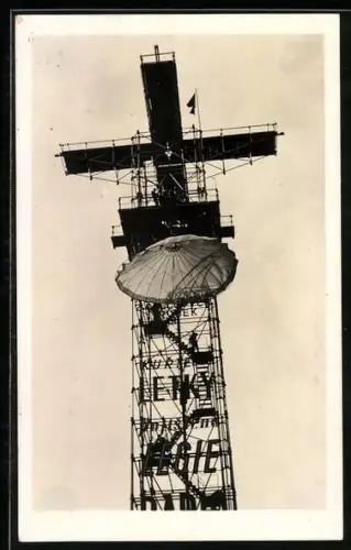 AK Prag, Celostátni letecká výstava v Praze 1937, Padáková vez, Ausstellung, Fallschirmjäger