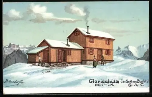 AK Claridahütte, Berghütte der Sektion Bachtel S. A. C. im Winter