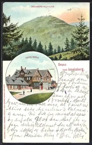 Künstler-AK Inselsberg, Hotel Gotha, Panorama