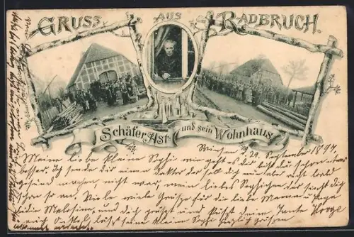 Lithographie Radbruch, Schäfer Ast und sein Wohnhaus
