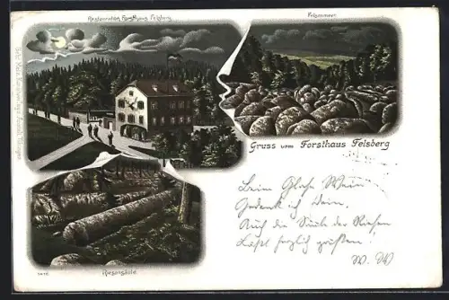 Lithographie Lautertal / Odw., Restaurant Forsthaus Felsberg, Felsenmeer
