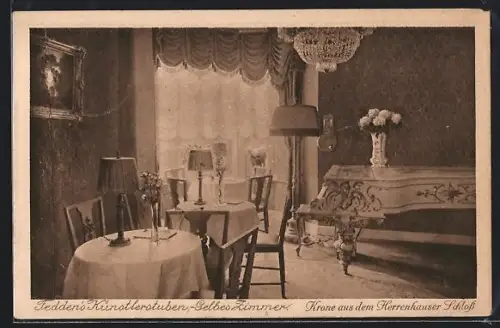 AK Bremen, Gasthaus Feddens Künstlerstuben, Gelbes Zimmer, Krone aus dem Herrenhauser Schloss