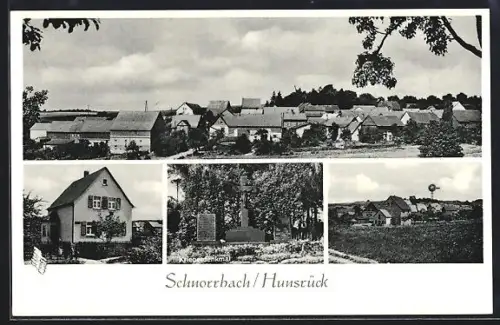 AK Schnorbach /Hunsrück, Ortsansicht, Kriegerdenkmal, Wohnhaus