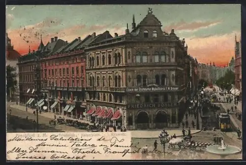 AK Frankfurt a. M., Kaiserplatz, Friedrichstrasse Ecke Kaiserstrasse, Strassenbahn