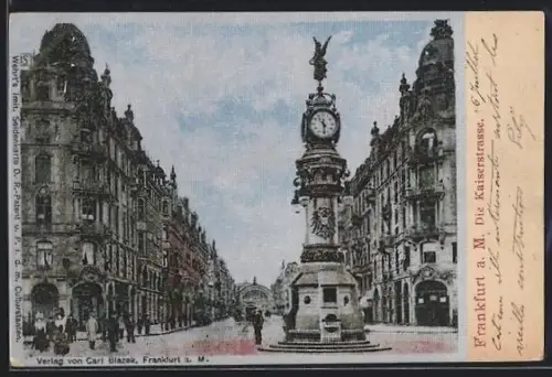 AK Frankfurt a. M., Kaiserstrasse mit Uhrensäule