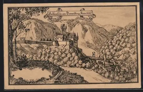 Künstler-AK Falkenstein am Donnersberg, Burg Falkenstein Anno 1645