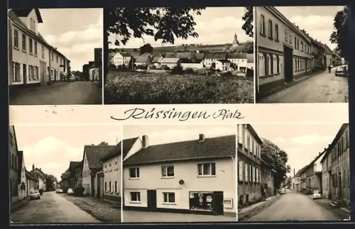 AK Rüssingen /Pfalz, Bäckerei Würtz, Strassenpartie im Ort