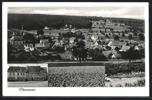 AK Oberwiesen, Ortsansicht aus der Vogelschau, Bäckerei Karl Stoll