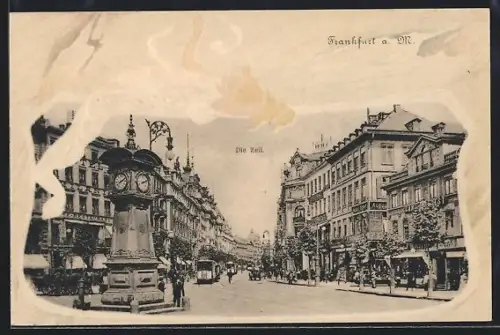 AK Frankfurt a. M., Die Zeil, Passepartout mit liegender Dame