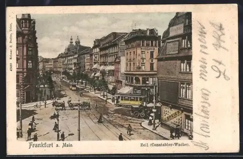 AK Frankfurt a. Main, Zeil, Constabler-Wache, Strassenbahn