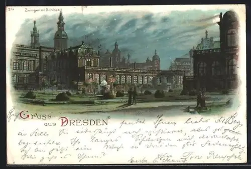 Lithographie Dresden, Zwinger mit Schloss