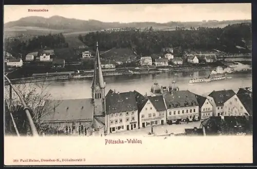 AK Pötzscha-Wehlen, Kirche, Elbe, Bärensteine