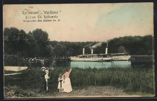 AK Berlin-Rauchfangswerder, Restaurant Waldhaus, Besitzer Ed. Rutkowsky, Dampfschiff