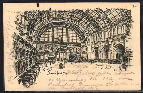 Lithographie Frankfurt a. M., Vestibül im Hauptbahnhof