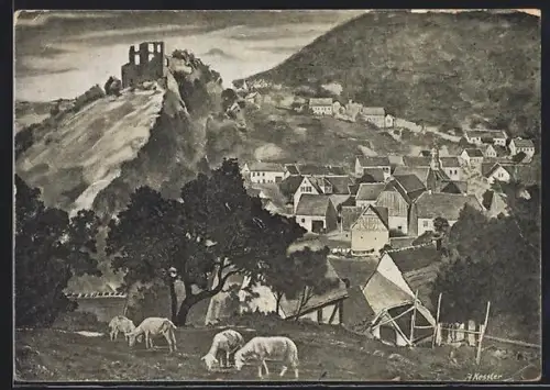 Künstler-AK Falkenstein am Donnersberg, 800-jährige Jubelfeier der Burg Falkenstein