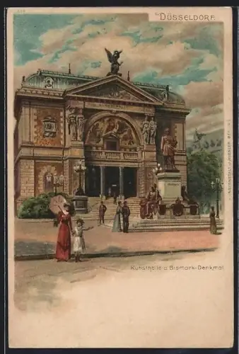 Lithographie Düsseldorf, Kunsthalle und Bismarck-Denkmal
