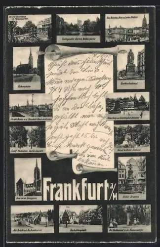 AK Frankfurt a /M, Römer, Dom, Lutherkirche, Goethe-Denkmal