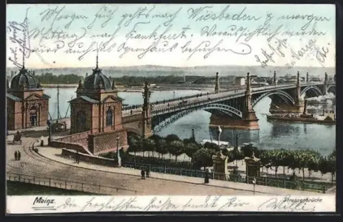 AK Mainz, Rheinansicht, Strassenbrücke