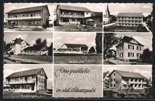 AK Bad Krozingen, Hotel-Pension Immergrün, Gästehaus Hofmann, Diäthaus Reber, Haus Daheim u. Pension Panorama