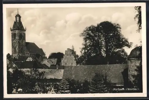 AK Korbach i. Waldeck, Stadtkirche, Stadtmauer, historische Gebäude