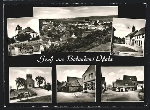 AK Bolanden /Pfalz, Kirche, Aussicht auf den Ort, Burgruine, verschiedene Ortsansichten