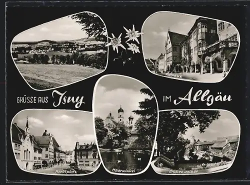 AK Isny im Allgäu, Rathaus, Marktplatz, Malerwinkel, Grabenweiher