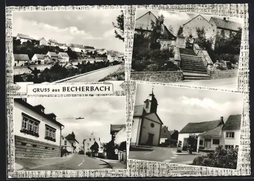 AK Becherbach / Pfalz, Strassenpartie, Kirche, Denkmal und Umgebung