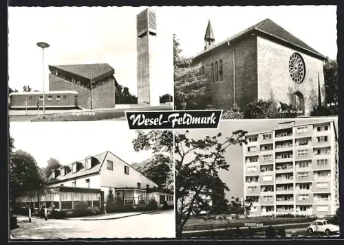 AK Wesel / Rhein, Feldmark, Kirchen und Restaurant Tannen-Häuschen