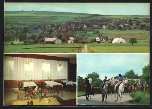 AK Ottersheim / Göllheim, Reitstall, Pension, Restaurant von R. u. K. Müller, Blick über den Ort
