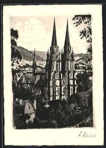 AK Marburg, Elisabethenkirche, Ortsansicht