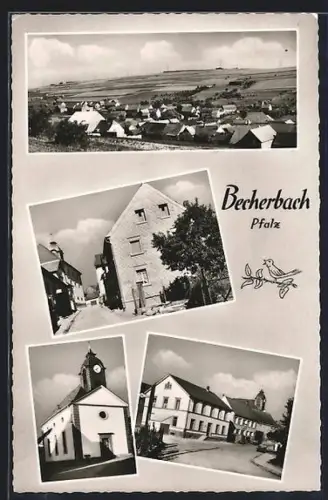 AK Becherbach /Pfalz, Ortsansicht, Kirche, Gasthaus