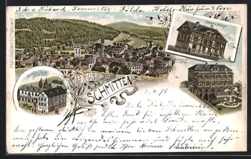 Lithographie Schmitten, Gasthaus z. Ochsen v. Anton Ochs, Kurhaus z. Ochsen