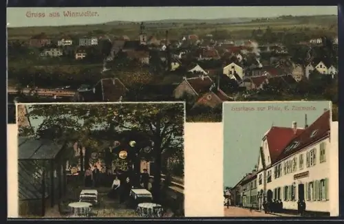 AK Winnweiler, Gasthaus zur Pfalz v. F. Zimmerle, Blick auf den Ort
