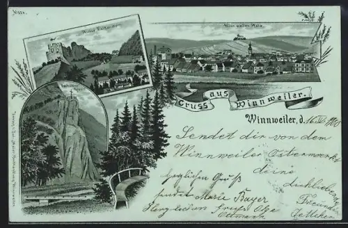 AK Winnweiler, Ruine Falkenstein, Hochsteiner Kreuz