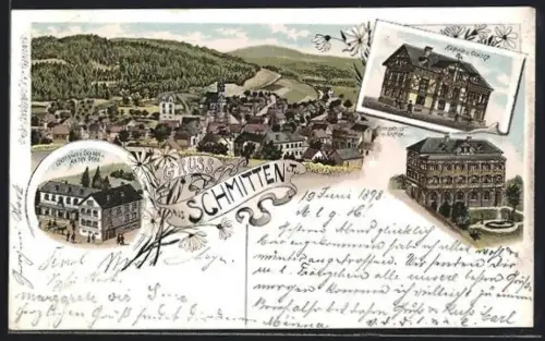 AK Schmitten i. T., Kurhaus u. Gasthaus z. Ochsen v. Anton Ochs, Blick auf den Ort