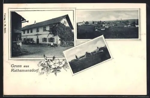 AK Rathsmannsdorf, Gasthof und Gesamtansicht