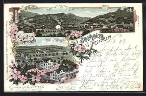 Lithographie Seeheim /Bergstrasse, Hotel Hufnagel, Panorama