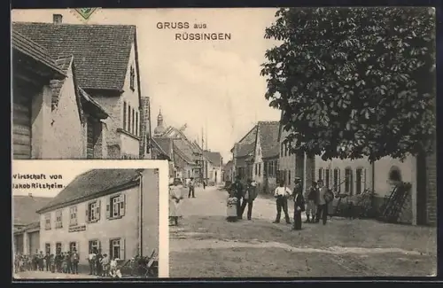 AK Rüssingen, Gasthof von Jakob Ritzheim, Strassenpartie