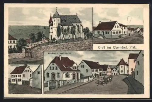 AK Oberndorf / Alsenz, Handlung von Karl Henrich, Gasthaus, Kirche