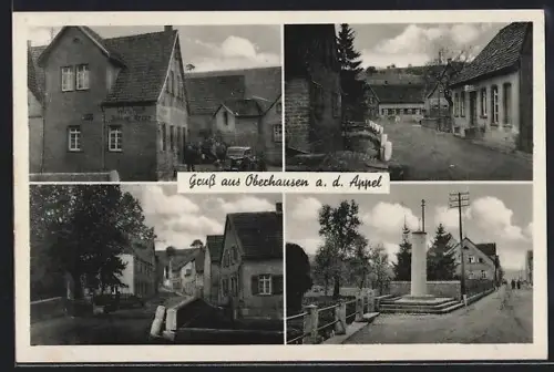 AK Oberhausen a. d. Appel, Gasthaus von Joh. Krebs, Strassenpartie und Ortsansichten