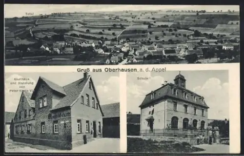 AK Oberhausen a. d. Appel, Gasthaus von Peter Krebs VI., Schule und Totalansicht