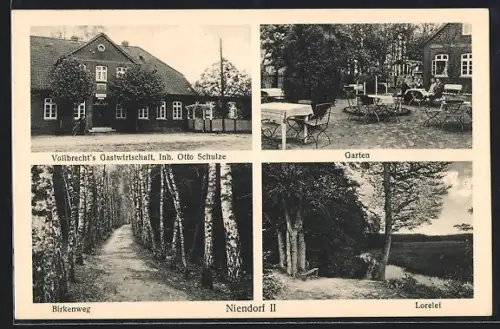 AK Niendorf / Uelzen, Vollbrecht`s Gasthaus, Inh. Otto Schulze, Birkenweg und Lorelei