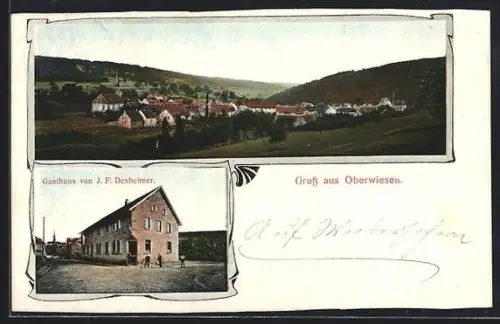 AK Oberwiesen, Ortsansicht, Gasthaus von J.F. Dexheimer