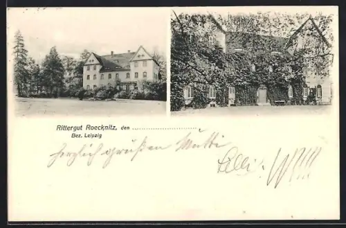 AK Röcknitz /Leipzig, Rittergut Röcknitz, Vorder- u. Rückansicht